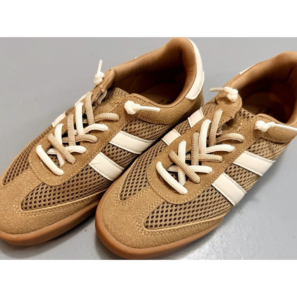 Women’s Athletic Sneakers in Tan with Cream Stripes